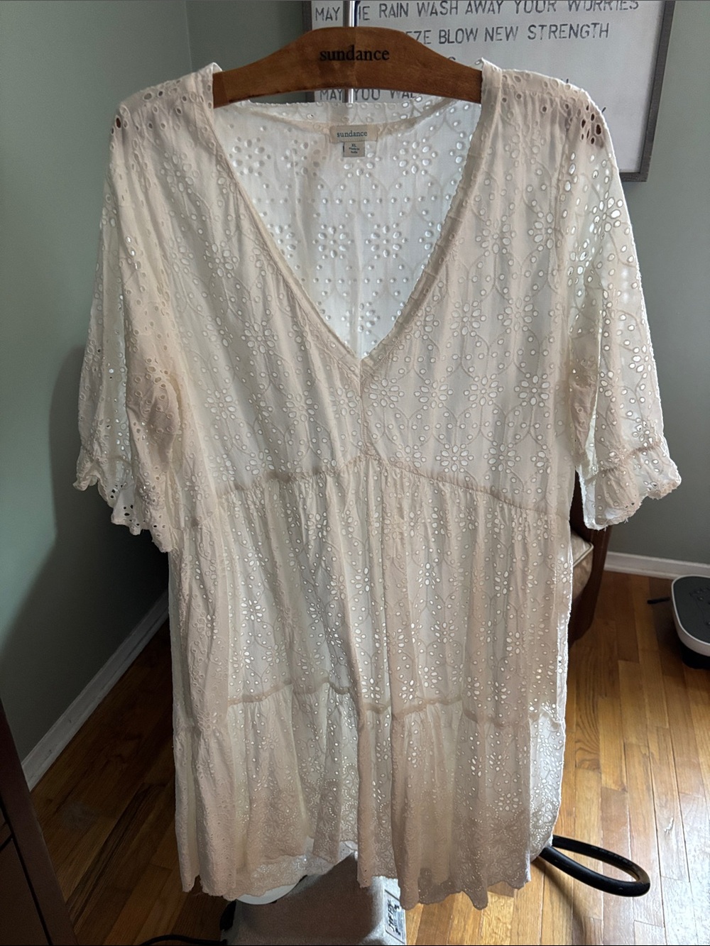Sundance Cream Eyelet V-Neck Tiered Tunic